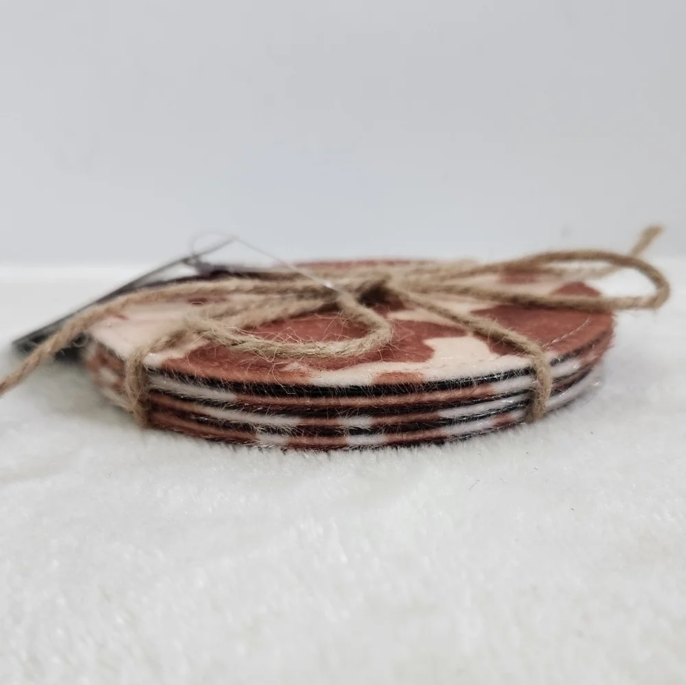 Cowhide Coasters Tan Cream Plush 4.5